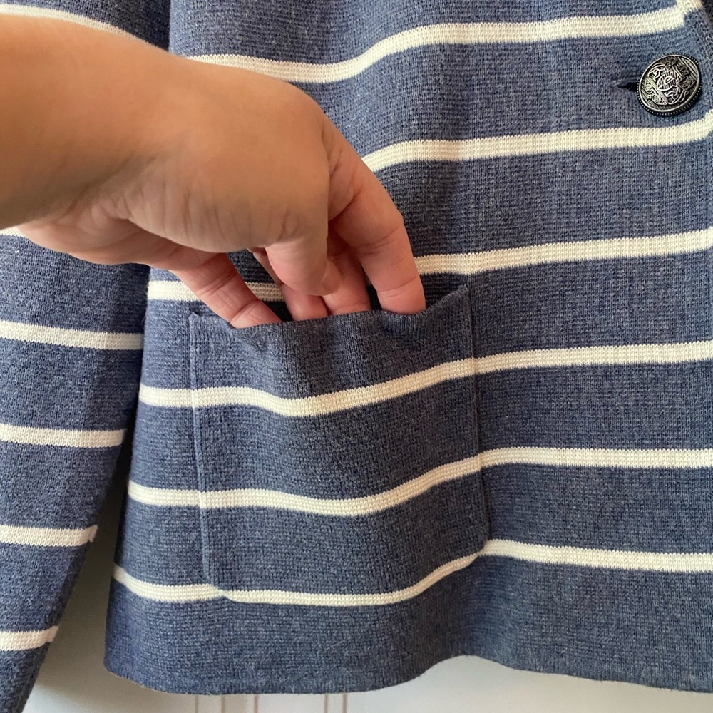Talbots cotton blend striped sweater blazer jacket blue white L - Picture 4 of 6